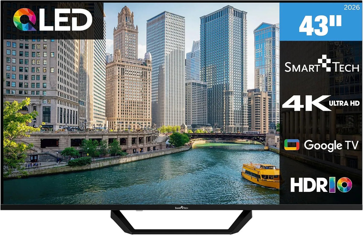 Téléviseur 43QG06V2 Smart Tech QLED, Google TV HDR avec résolution 4K UHD, Smart TV, 2026, Bluetooth et Triple Tuner