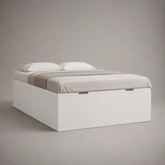 Lit double avec rangement intégré en MDF blanc 160 x 200 cm