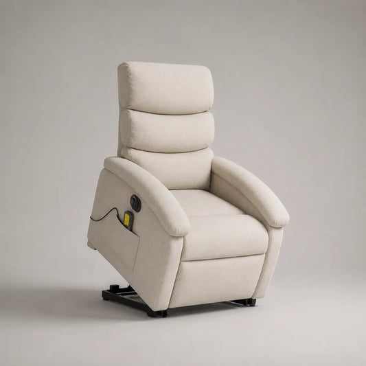 Fauteuil relax électrique inclinable 80 x 90 x 105 cm en polyester beige avec repose-pieds intégré