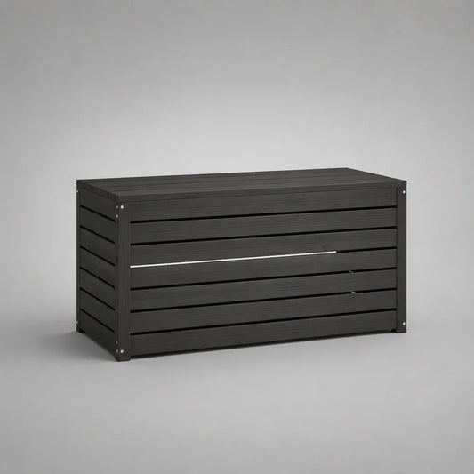 Coffre de jardin rectangulaire en bois de pin massif gris avec couvercle de rangement 120 x 50 x 60 cm