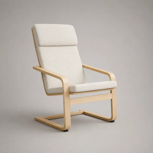 Fauteuil lounge avec accoudoirs en tissu beige et structure en bois naturel 70 x 80 x 95 cm