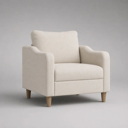 Fauteuil 80x85x95 cm en polyester beige avec pieds en bois forme rectangulaire