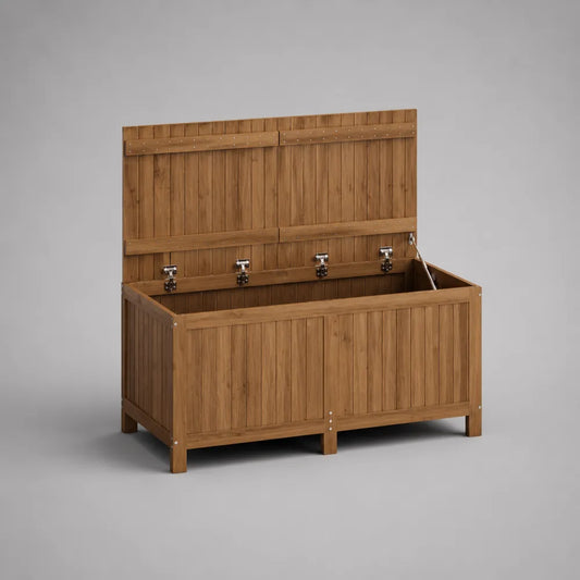 Coffre de jardin en bois massif marron avec couvercle relevable 120 x 50 x 60 cm