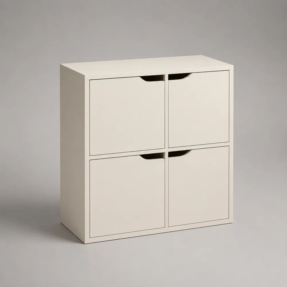 Étagère sur pied rectangulaire en MDF blanc avec 4 portes battantes 100 x 35 x 120 cm