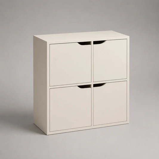 Étagère sur pied rectangulaire en MDF blanc avec 4 portes battantes 100 x 35 x 120 cm