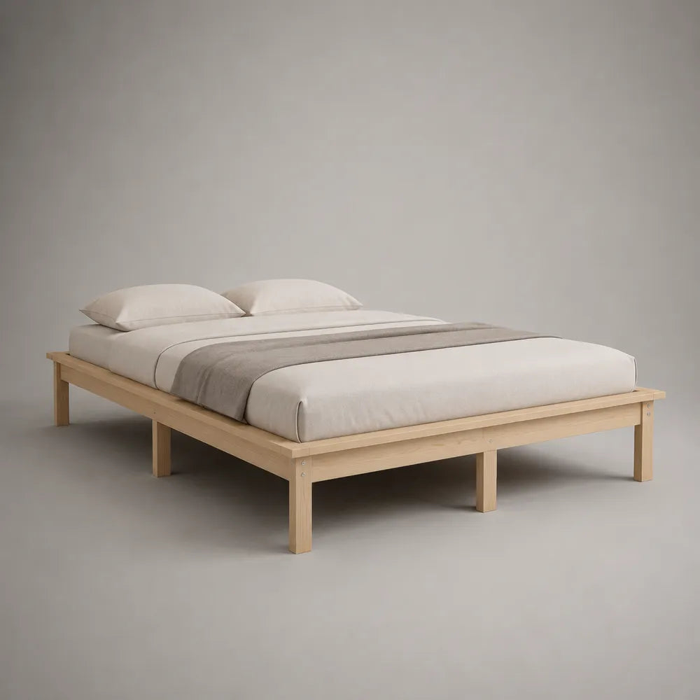 Lit double cadre de lit en bois massif chêne clair 160 x 200 cm