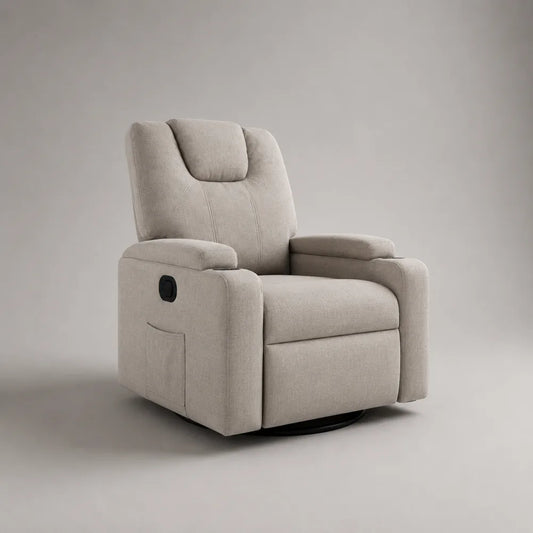 Fauteuil relax inclinable pivotant 85x90x105 cm en polyester beige avec repose-pieds intégré