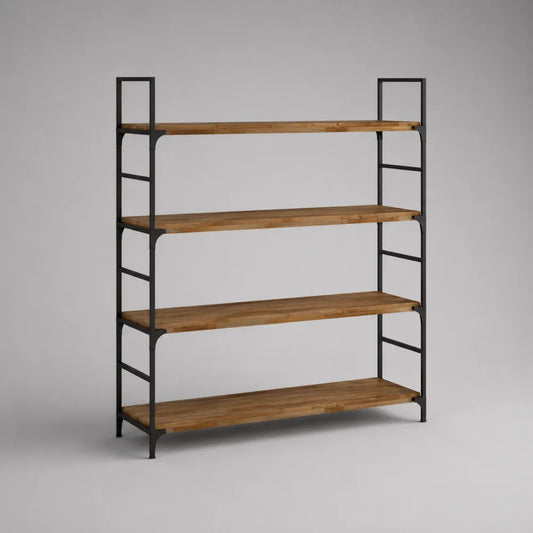Étagère sur pied 4 niveaux en bois naturel et acier noir structure rectangulaire 180 x 40 x 190 cm