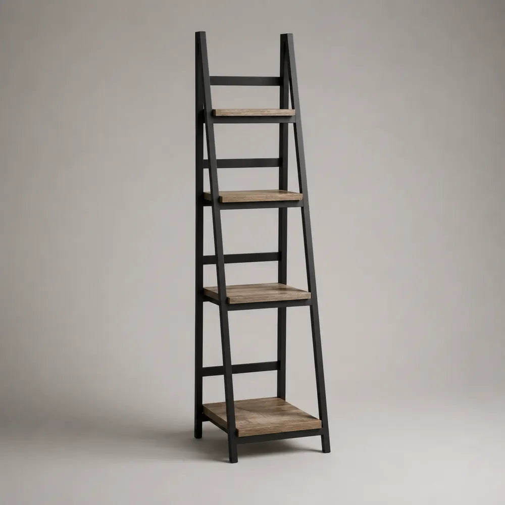 Étagère sur pied en acier noir et panneaux MDF effet chêne 5 niveaux 45 x 35 x 180 cm