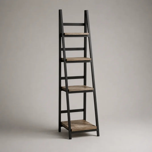 Étagère sur pied en acier noir et panneaux MDF effet chêne 5 niveaux 45 x 35 x 180 cm