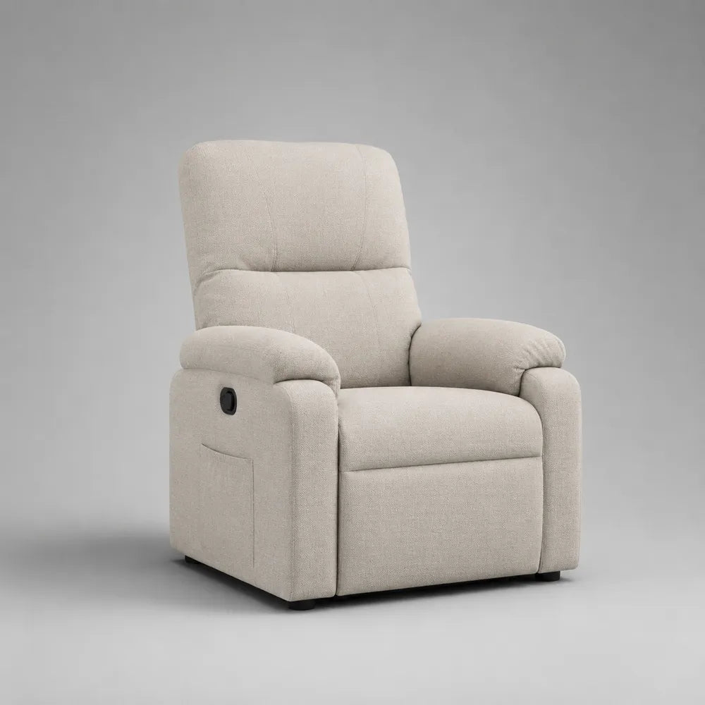 Fauteuil relax inclinable manuel en tissu polyester beige avec repose-pieds intégré 82 x 92 x 105 cm