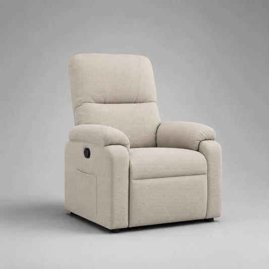 Fauteuil relax inclinable manuel en tissu polyester beige avec repose-pieds intégré 82 x 92 x 105 cm