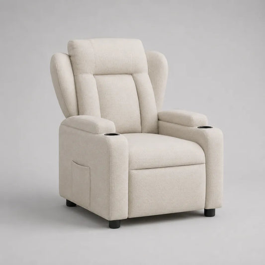 Fauteuil relax inclinable avec repose pieds intégré en tissu beige 85 x 90 x 105 cm
