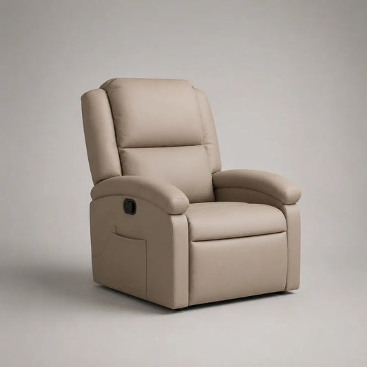 Fauteuil relax inclinable 82 x 90 x 105 cm en polyester beige avec repose-pieds intégré