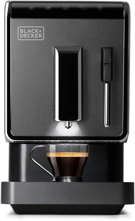 Black+Decker machine à café BXCO1470E, Design Moderne et Compacte de 18 cm, Broyeur à Grains de 160 g, Lavage Automatique, finition noire