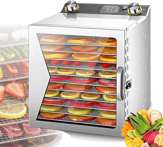 Déshydrateur alimentaire 12Layer, SéChoir à Viande SéChéE minuterie intégrée Et Thermostat RéGlables, Avec Plateaux En Acier Inoxydable