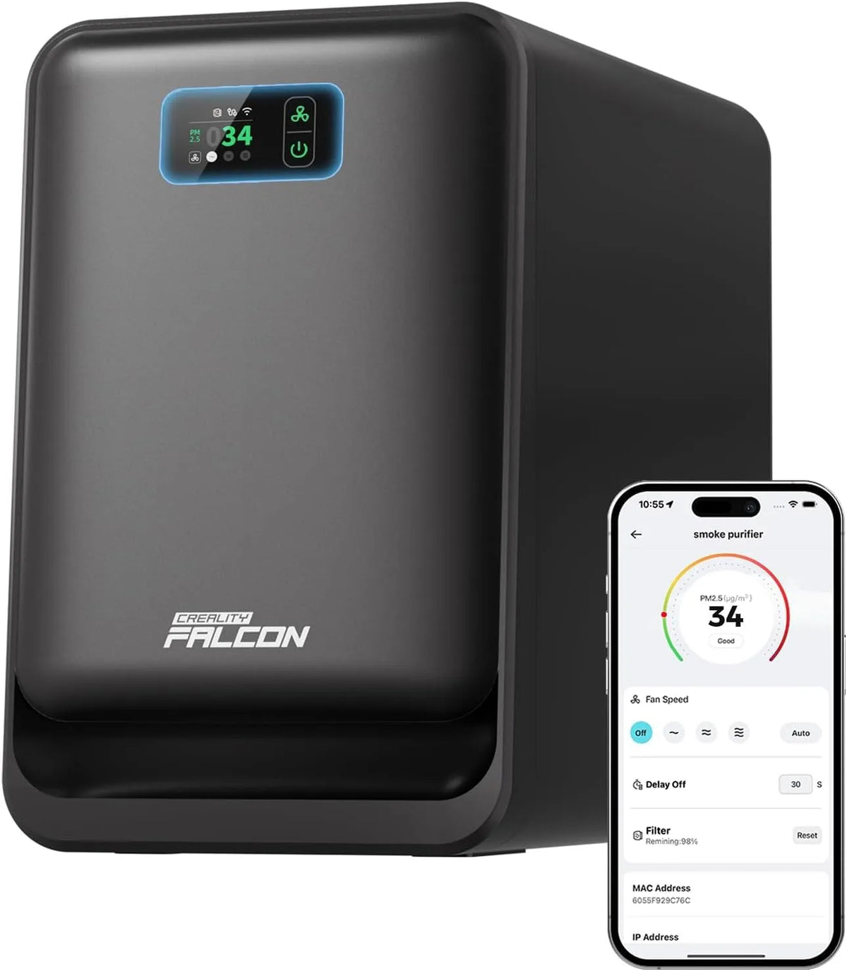 Purificateur d'air AP1 A1/Falcon, intelligent pour gravure avec flux d'air à 360°, puissance d'aspiration 250 m³/h, affichage en temps réel