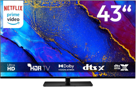 Smart TV 843400, MEDION TV 43 Pouces, largeur 108cm, 4K, Television, Dolby Vision HDR, Prime Video, Disney+, Dolby Atmos