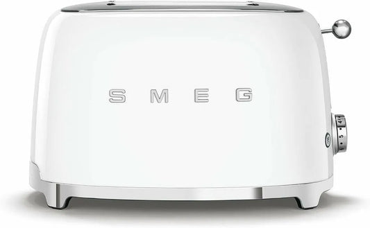 Smeg grille-pain TSF01WHEU, puissance 950 W, 6 Niveaux de Brunissage, Décongélation et Bagel, Ramasse Miettes, 2 Fentes 36 mm, 2 Tranches