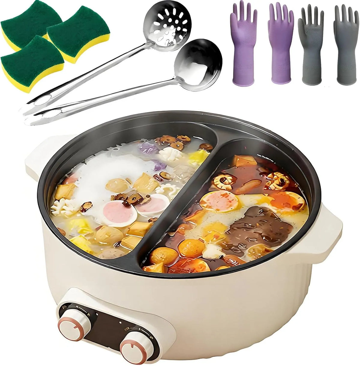 Cuisinière W/1000, marmite double saveur 7 L avec séparateur, fondue pour 6 personnes, Marmite électrique multifonctionnelle, modèle W, antiadhésive