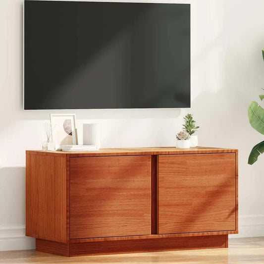 Meuble TV, un espace de rangement pratique avec 2 compartiments et 2 portes battantes, bois massif de 5 cm d'épaisseur, dimensions 80 x 35 x 40 cm
