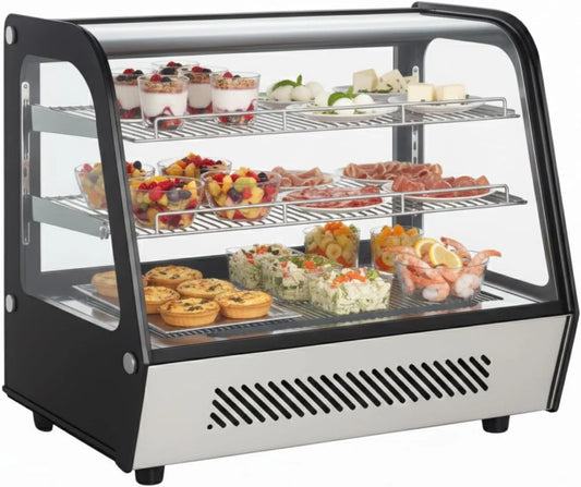 Réfrigérée de Comptoir Générique Vitrine, +12°C, Double Vitrage, Portes Coulissantes Arrière, Réfrigérée de Comptoir 120 L, Froid Ventilé, Inox