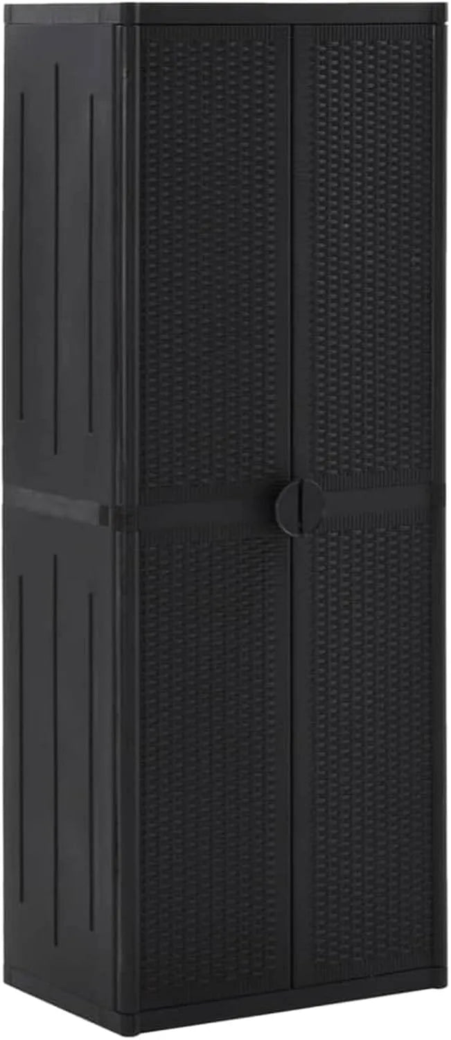 Armoire, C à Outils pour Pelouse, de Rangement de Jardin finition noire 65x45x172 cm PP Rotin, Terrasse, Piscine