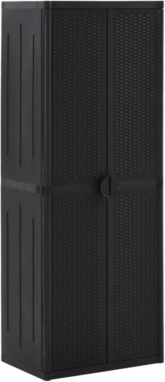 Armoire, C à Outils pour Pelouse, de Rangement de Jardin finition noire 65x45x172 cm PP Rotin, Terrasse, Piscine