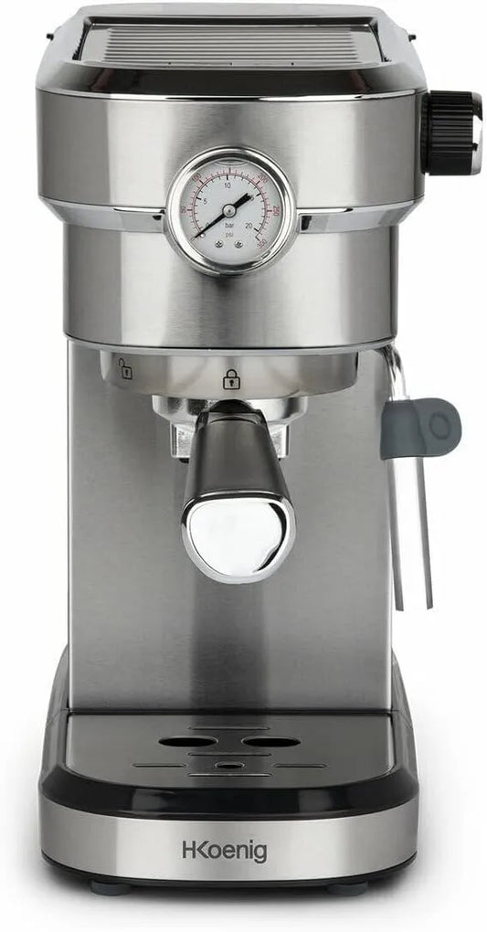 Machine expresso EXP820 H.Koenig, Pompe baromètre intégré, Portable, Chauffe-tasses, Cafés et Boissons lactées, capacité 1.1L, Système thermoblock
