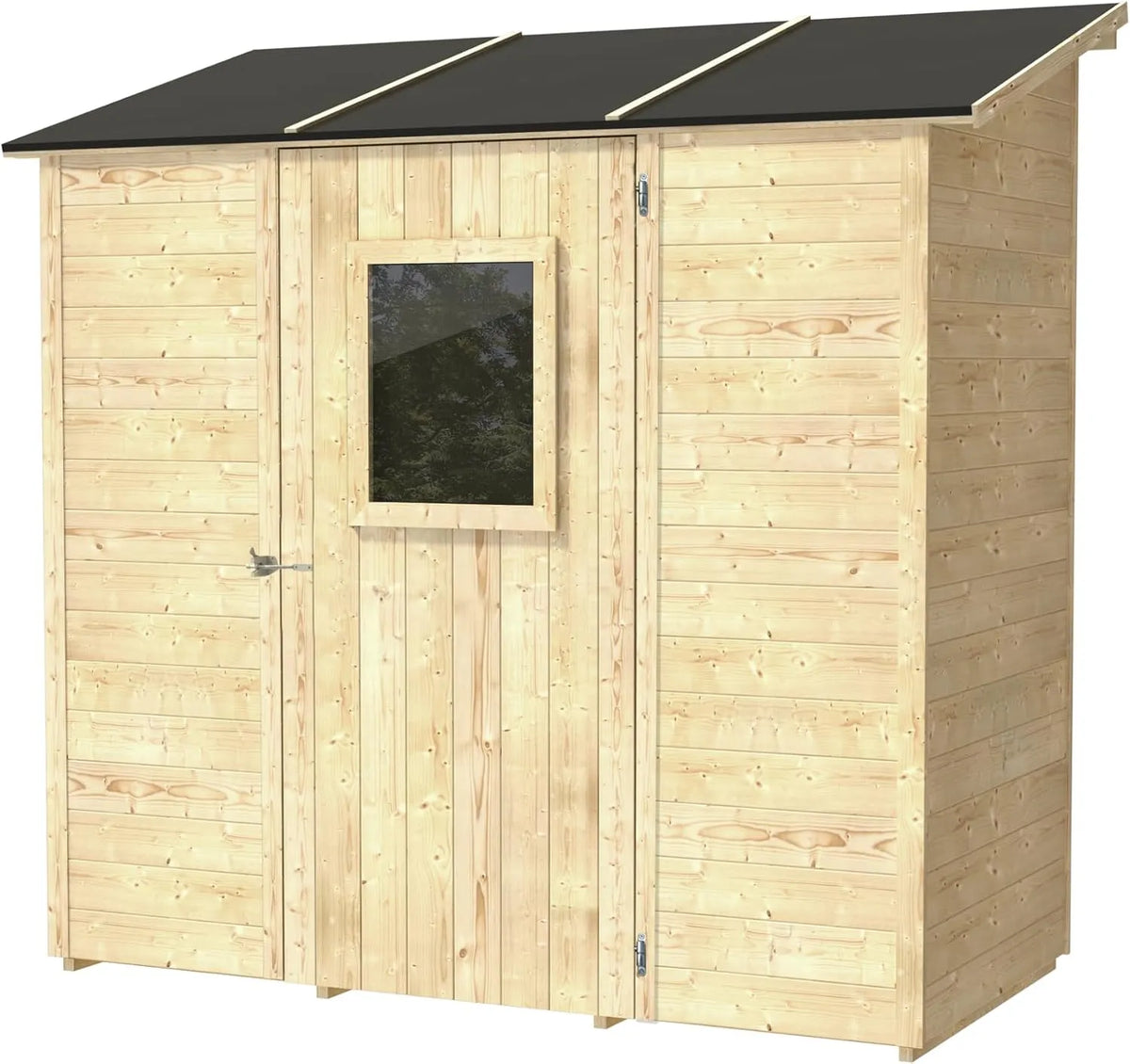 Abri de jardin, Vaniglia Addossata 207x102 en Bois d'épicéa Naturel 19 mm avec Porte Simple avec fenêtre, Toit et Plancher rainurés, Montage Facile