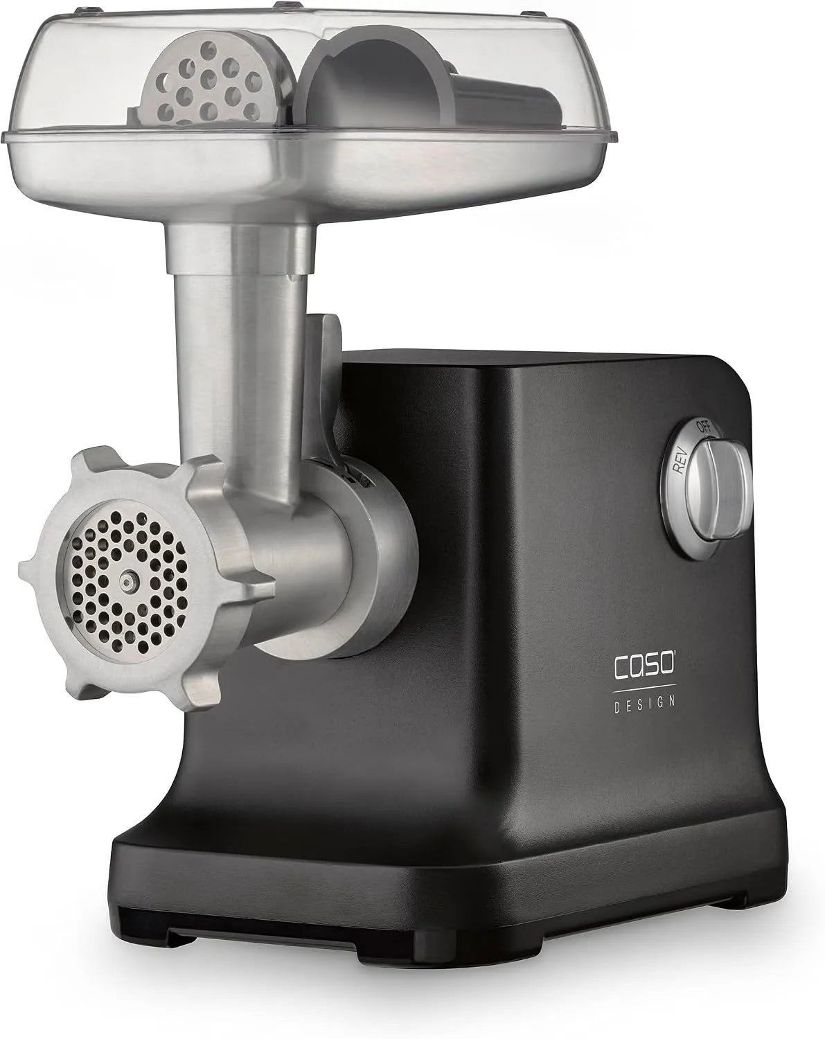 Caso Black, 2 000 W FW 2000, 3, 5 et 8 mm, 2 niveaux de vitesse, Hachoir à viande électrique professionnel, aluminium, 2 niveaux de vitesse