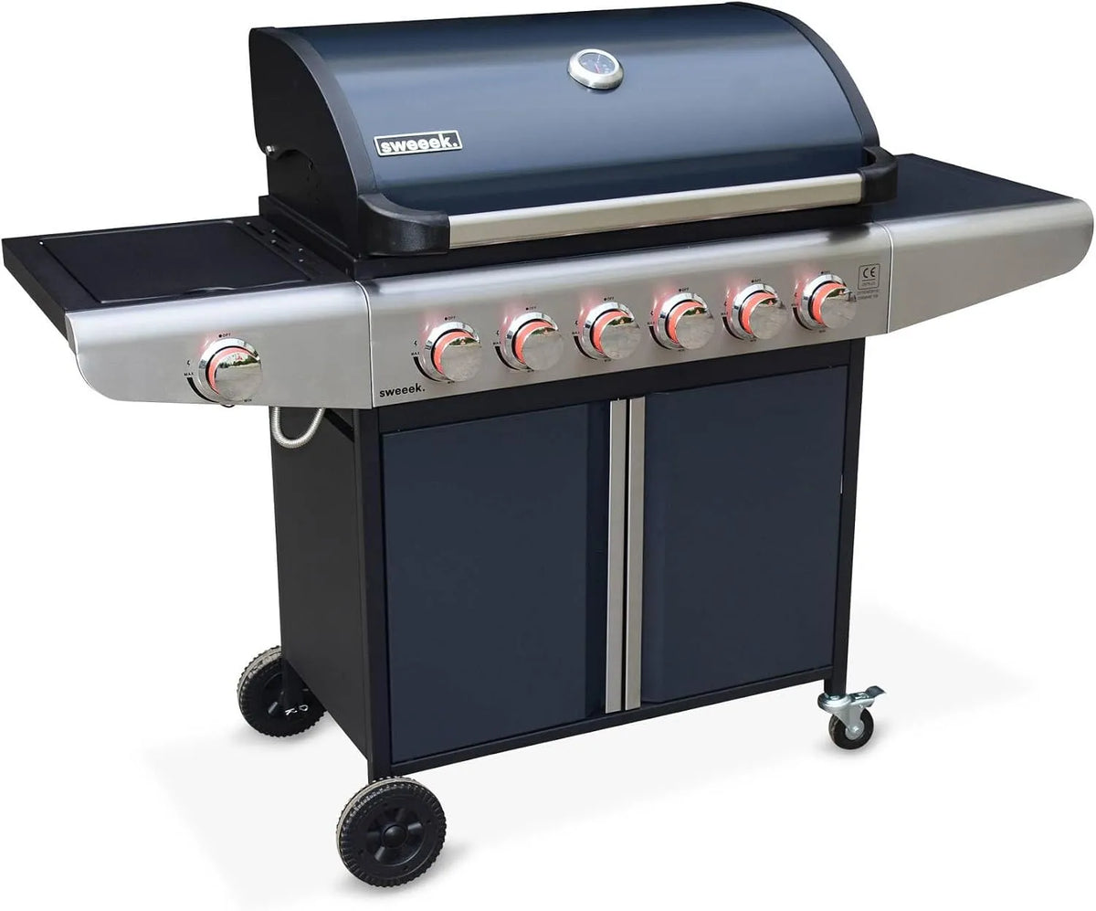Barbecue Alice's Garden, Cuisine extérieure 6 brûleurs dont 1 feu latéral, Bazin 6 finition grise anthracite, au gaz