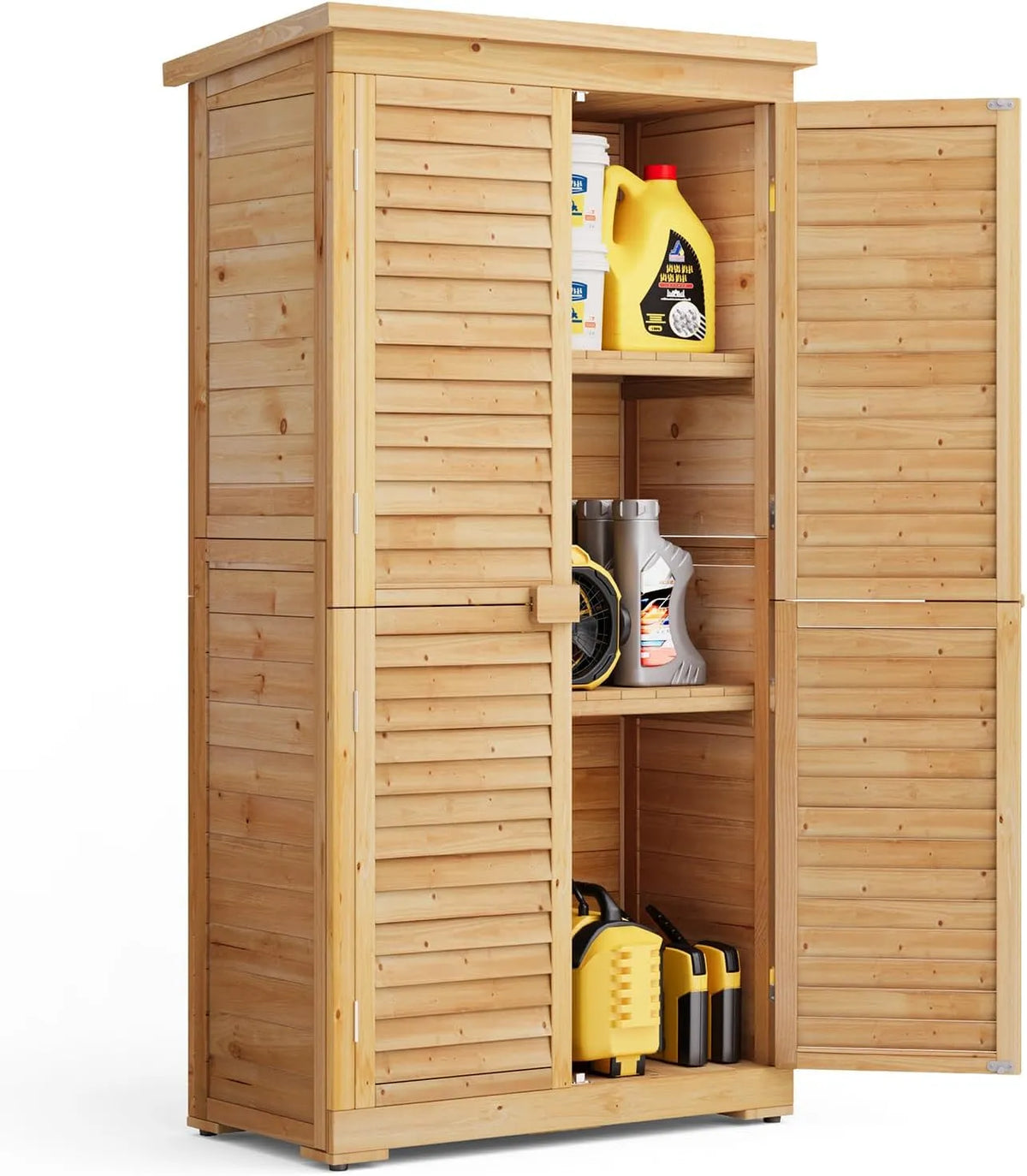 Armoire de jardin, Naturel, en Bois pour Outils 160 x 87 x 47 cm Remise pour Utilisation extérieure Abri de Jardin pour la Cour et Le Jardin