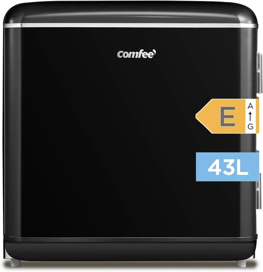 Comfee réfrigérateur RCD50BL2EURT, Mini Monoporte, avec Compartiment Réfrigérant, Faible Bruit, finition noire, Minibar 47L, Design Rétro