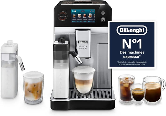 De'Longhi machine à café ECAM472.85.MB, Perfetto Automatique, Eletta Ultra, 50+ Boissons Chaudes et Froides, Technologie Silencieuse, Écran Tactile