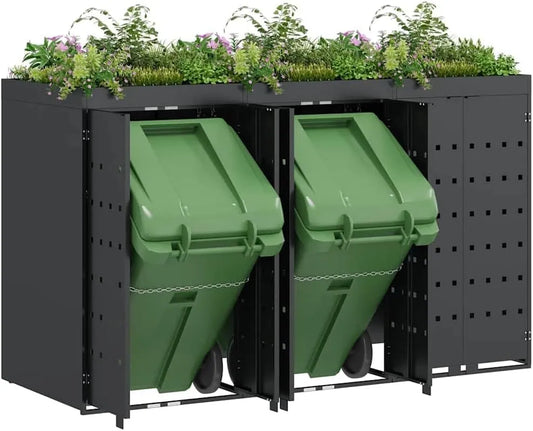 VidaXL De Poubelle à roulettes pour 3 poubelles Anthracite Rangement, Jardin et Terrasse, Solution Moderne de Gestion des Déchets