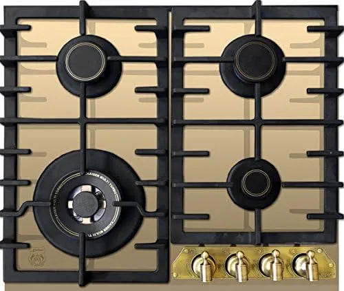 Plaque de cuisson KCG 6335 Kaiser, largeur 60 cm, puissance 3,8 kW Wok, de cuisson à gaz ElfEm, verre ivoire, vitrocéramique, encastrable, Doré