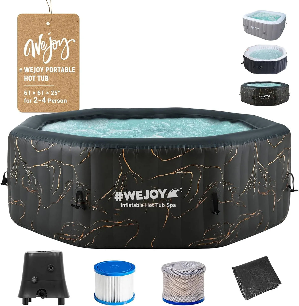 #WEJOY Jacuzzi, avec 120 jets à bulles, portable 155 x 155 x 63 cm Air Jet Spa 2-3 personnes gonflable octogone extérieur chauffant spa