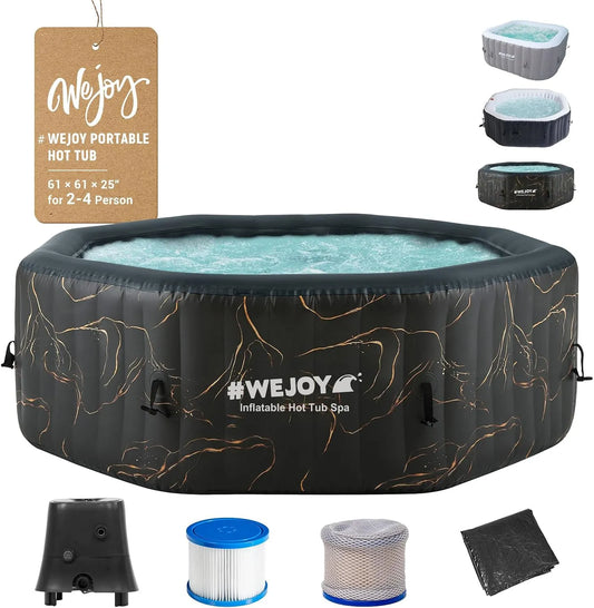 #WEJOY Jacuzzi, avec 120 jets à bulles, portable 155 x 155 x 63 cm Air Jet Spa 2-3 personnes gonflable octogone extérieur chauffant spa