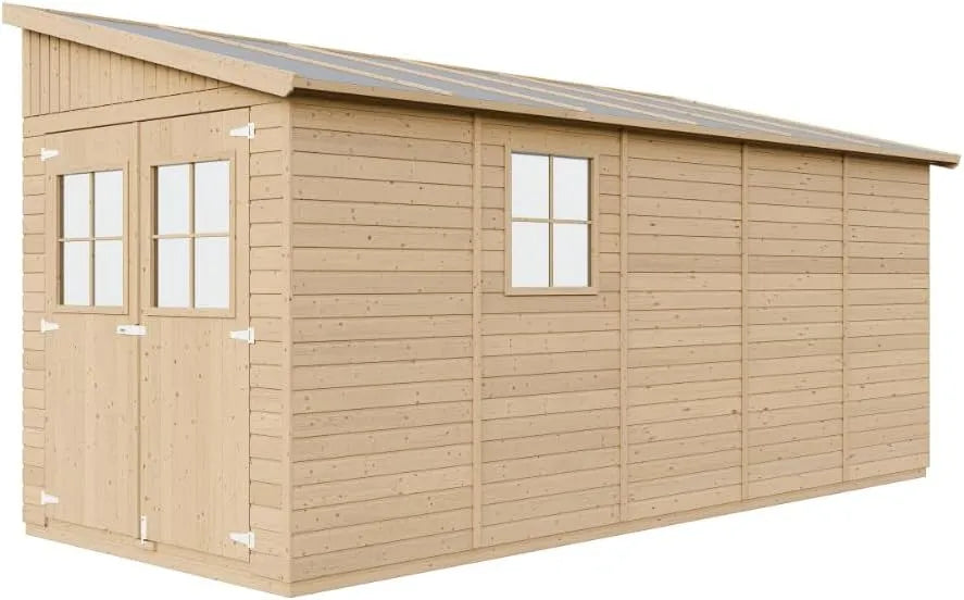 Abri de jardin M341 H244x216x513 cm/10, 10 m2, Hangar en Bois Naturel, Stockage extérieur avec fenêtres- cm, Atelier Rangement Outils et vélos
