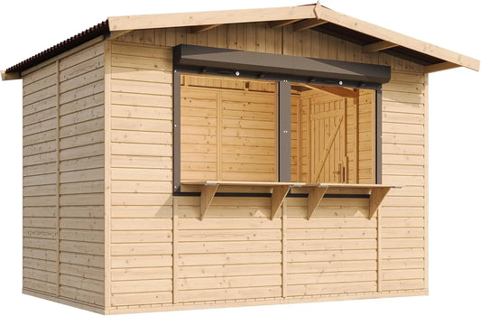 Abri de jardin M150Z, TIMBELA Maison de Jardin en Bois, Bar Jardin, Multifonctionnel, Grand Stand de Vendeur avec comptoir 263 x 336 cm