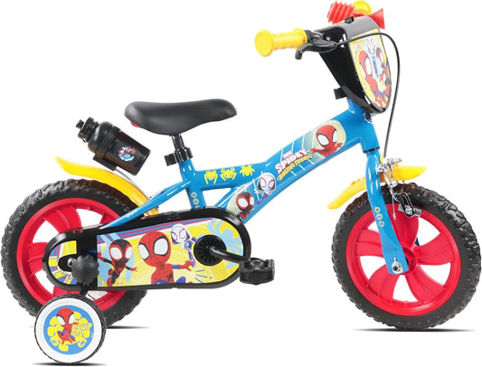 Vélo, 1 Frein, Cadre & Fourche Rigide Acier, Roues Bâtons, Carter de Protection, 12' Spidey et Ses Amis, 2 Stabilisateurs, Pneus Increvables EVA