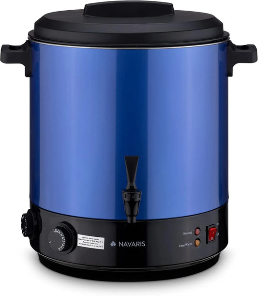 À Bocaux Électrique Navaris Stérilisateur, Distributeur Boissons en Inox, Machine à Vin Chaud 27L, Bleu métallique, Autocuiseur Minuteur