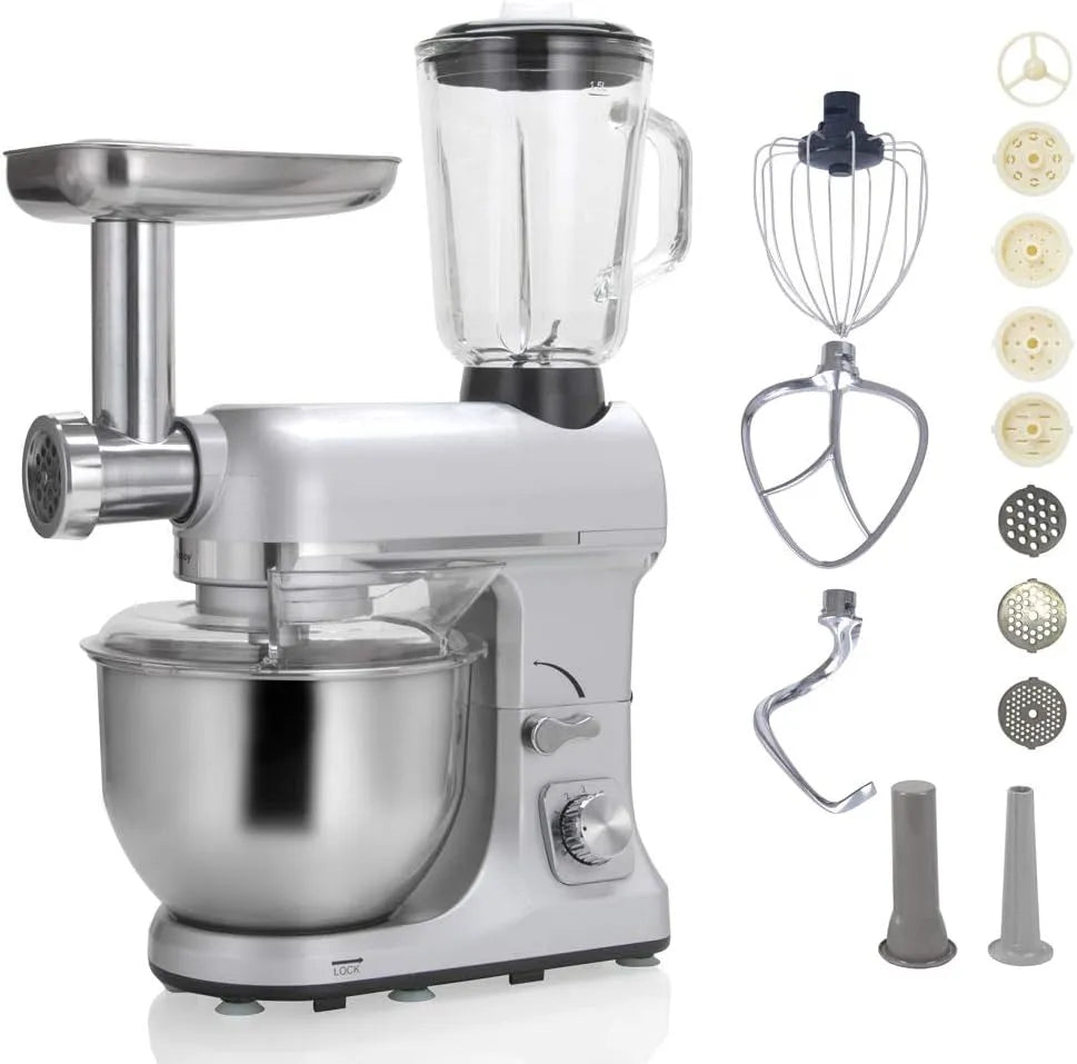 Blender, ROBIMIX SILVER, Robot Multifonctions 5l 1000w Silver Avec Hachoir Et 1,5l En Verre
