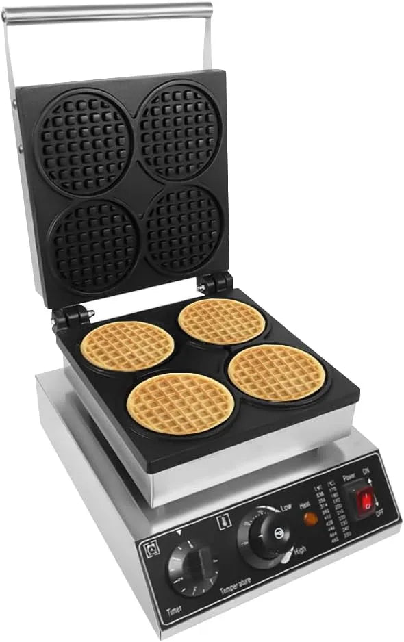 Gaufrier belge, puissance 1750 W, dimensions 30 x 36 x 24,5 cm, Pour 4 gaufres rondes, Réglable de 50 à 300 °C, Anti-adhésif