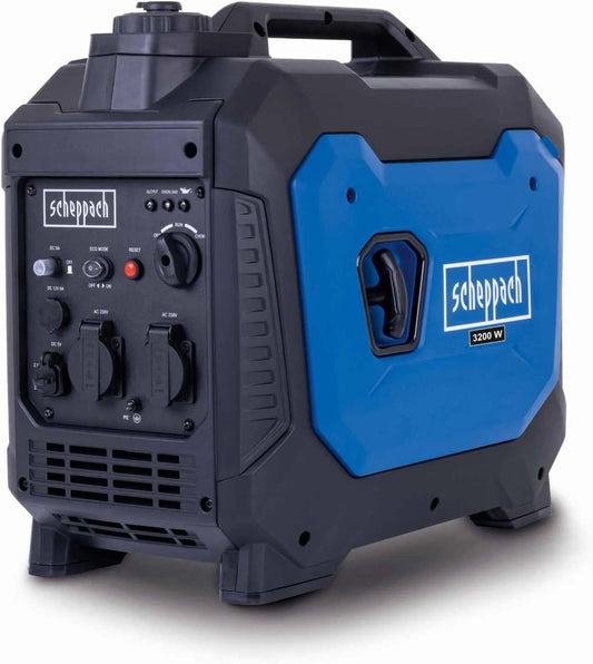 Scheppach groupe électrogène SG3500i, Moteur à essence 4 temps 230 V, puissance 3500 W, Raccordement 12 V, 2x raccordements USB 2,1 A, inverter