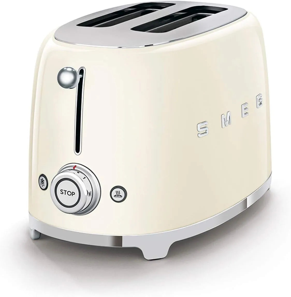 Smeg grille-pain TSF01CREU, puissance 950 W, 6 Niveaux de Brunissage, Décongélation et Bagel, Ramasse Miettes, 2 Fentes 36 mm, 2 Tranches, Crème