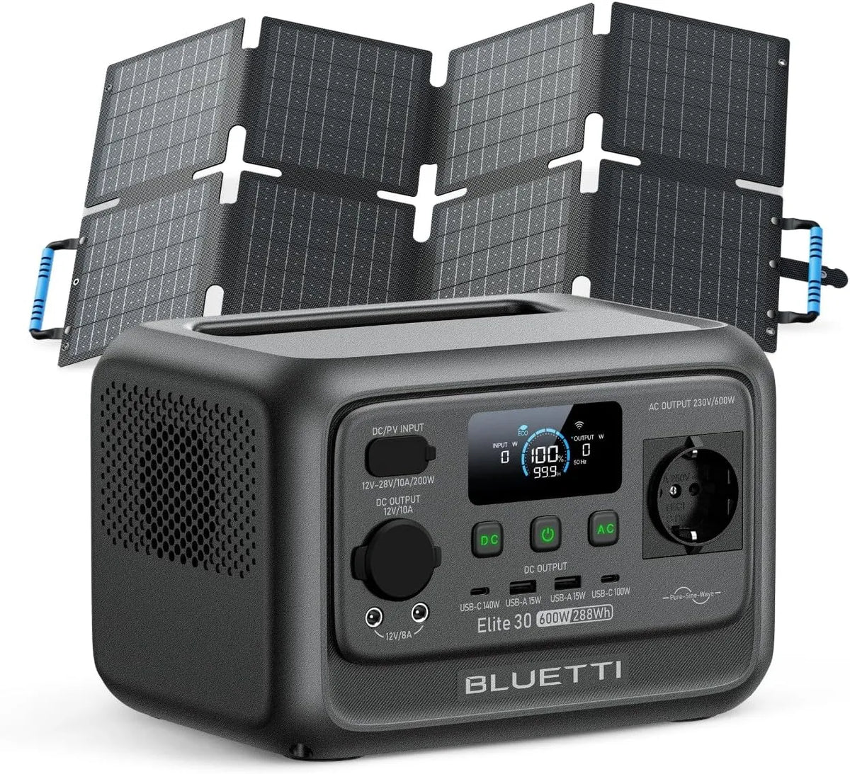 Générateur électrique, 288Wh 600W, Expédié Séparément, Voiture, Camping, BLUETTI Elite 30 V2 Portable Urgence avec Panneau Solaire 60W, CAC