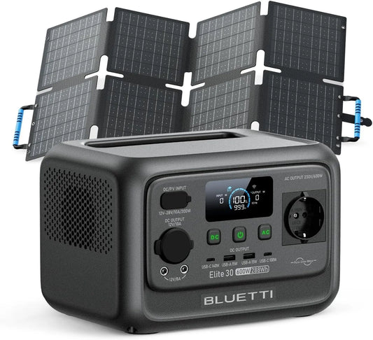 Générateur électrique, 288Wh 600W, Expédié Séparément, Voiture, Camping, BLUETTI Elite 30 V2 Portable Urgence avec Panneau Solaire 60W, CAC