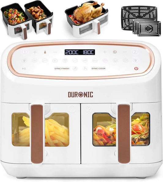 Friteuse à air chaud AF34 Duronic WE Set, avec 1 grand tiroir de 10L et 2 petits tiroirs de 5L inclus 10 Programmes de Cuisson Préréglés